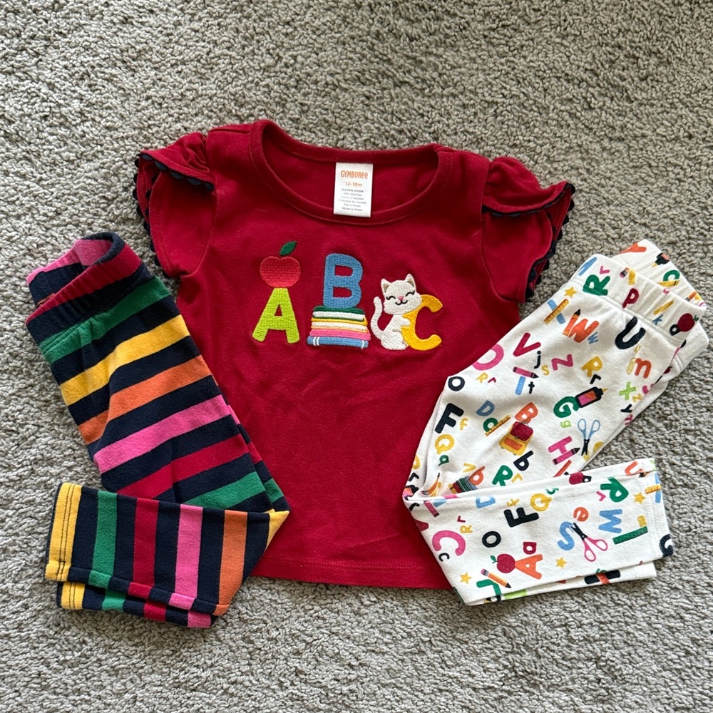 Gymboree Red ABC Top and Colorful Leggings Set